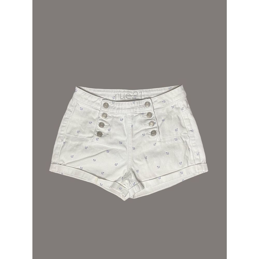 Rue 21 HIGH WAISTED NAUTICAL ANCHOR PRINT DENIM SHORTS SIZE 1/2